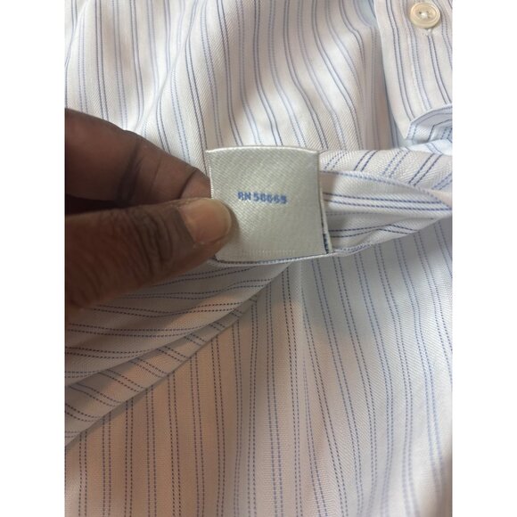 Faconnable Mens Blue & White Striped Button-Down Shirt Size L 16.5 - Picture 11 of 11